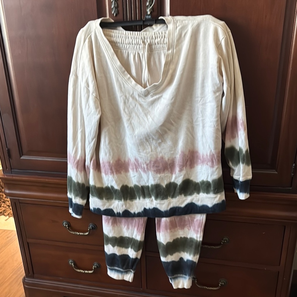 Maurices Tie-Dye Lounge Set in Cream, Pink, and Green